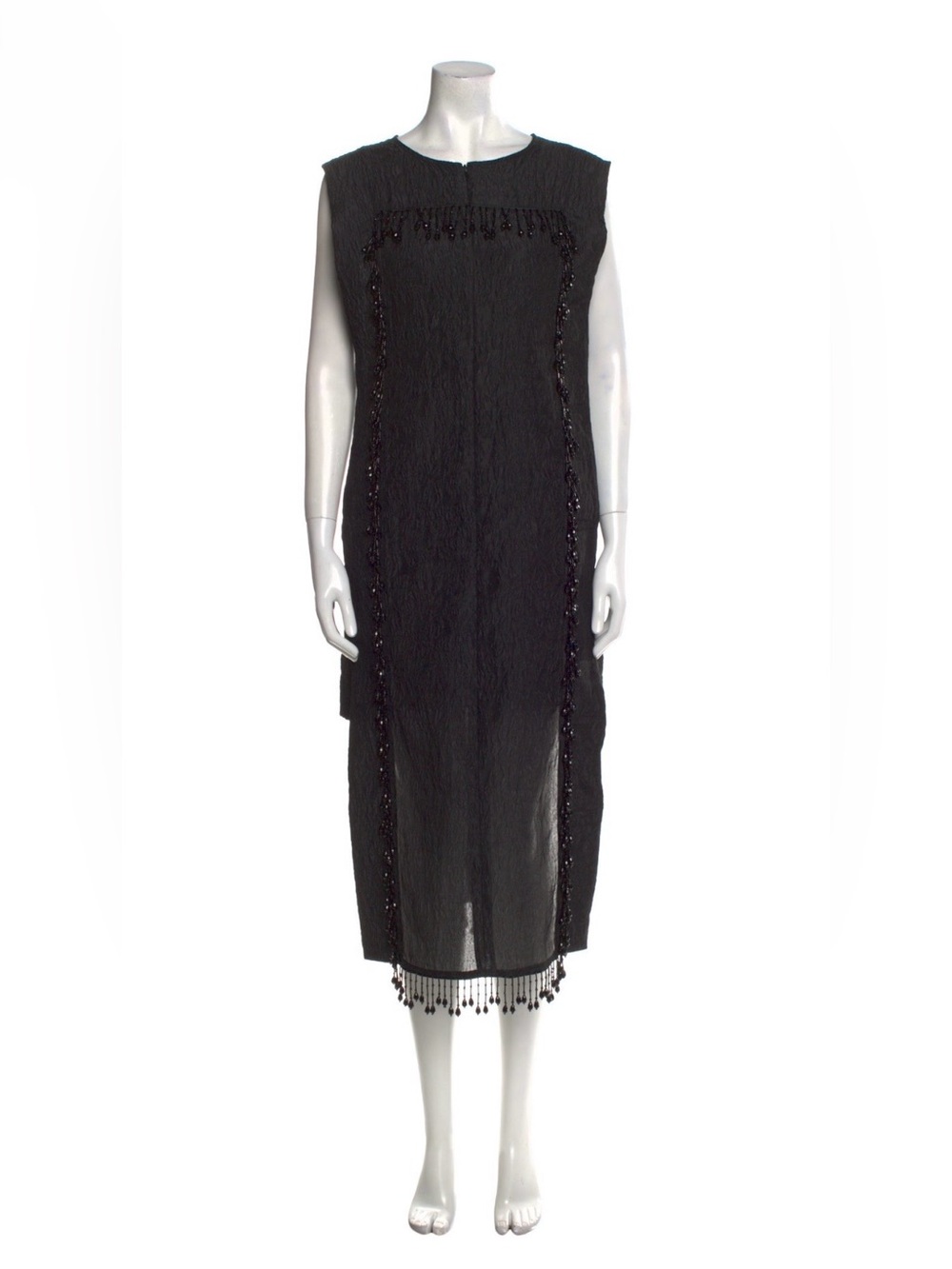 Ganni Black Beaded Midi Dress with Fringe